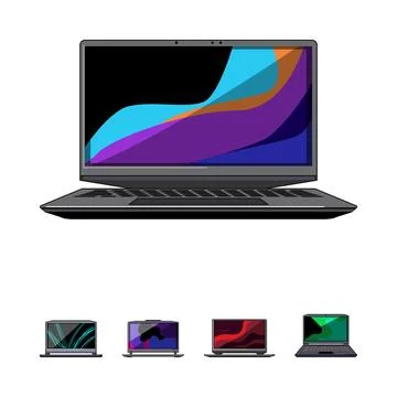 Laptops with abstract screen designs for technology concepts Stock Illustration
