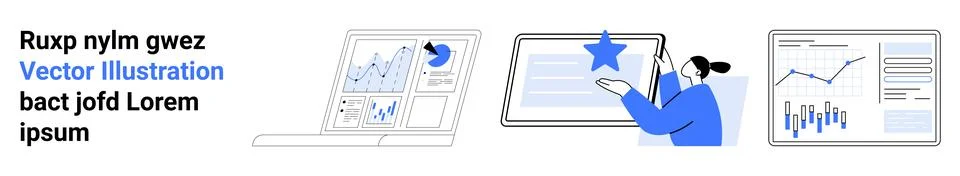 Laptops and tablets with various stats and charts. Suitable for data analysis Stockillustratie