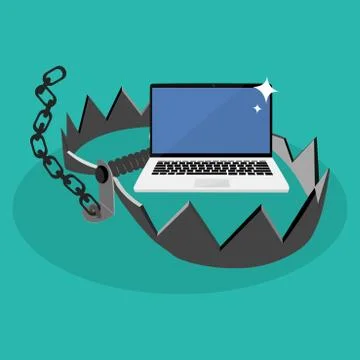 Laptops and traps. The concept of technology victims . vector illustration Illustrazione stock