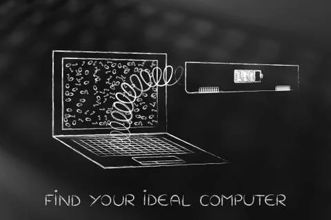 Laptop's battery module out on a spring Stock Illustration