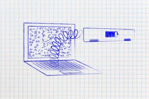 Laptop's battery module out on a spring 库存插图
