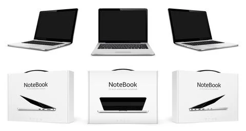 Laptops with blank screen and laptop boxes Stock Illustration