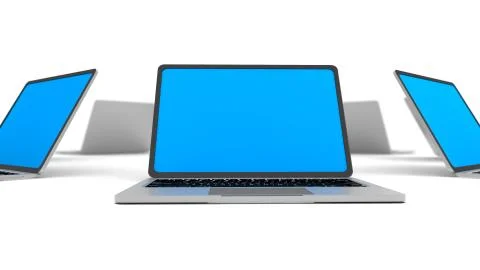 Laptops in a circle isolated on white. Stock Illustration