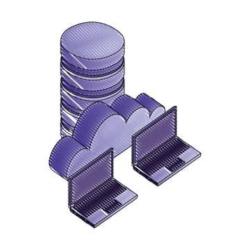 Laptops cloud computing and database server network Stock Illustration