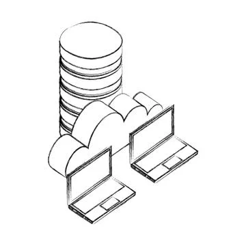 Laptops cloud computing and database server network Stock Illustration