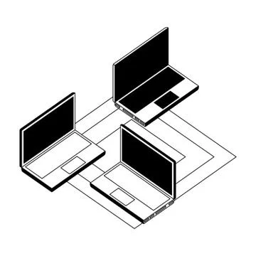 Laptops computers isometric with circuit isometric Stock Illustration