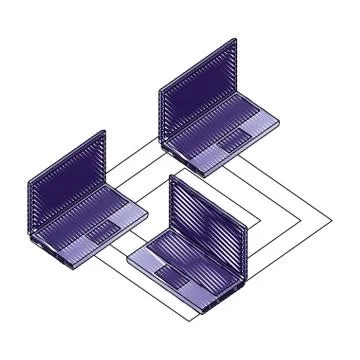 Laptops computers isometric with circuit isometric Stock Illustration