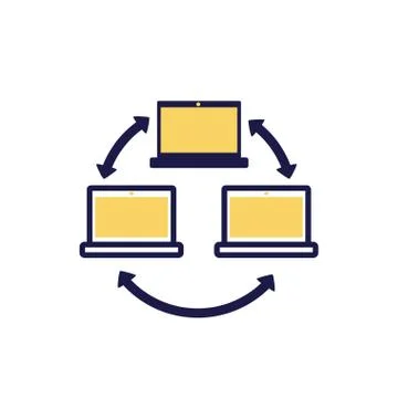 Laptops computers network lineal color style Stock Illustration