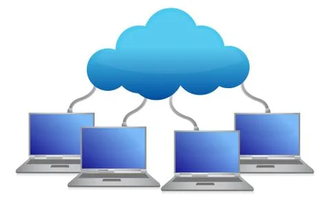 Laptops connected to cloud Stock Illustration