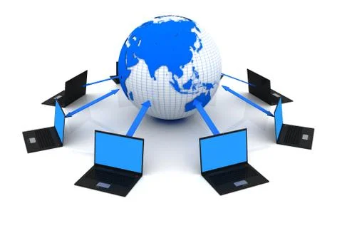 Laptops connected to the earth Stock Illustration