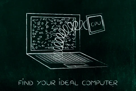 Laptop's cpu module out on a spring Stock Illustration