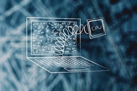 Laptop's cpu module out on a spring Illustrazione stock