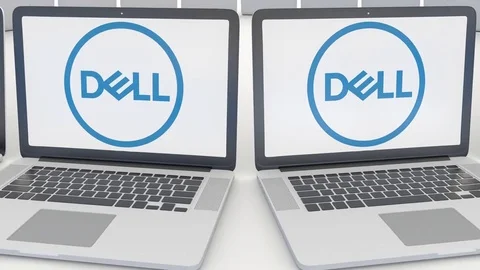 Laptops with Dell Inc. logo on the screen. Computer technology conceptual Stock Footage 73120625