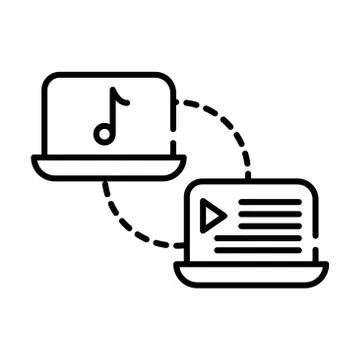 Laptops devices,with media player tech line style icon Stock Illustration