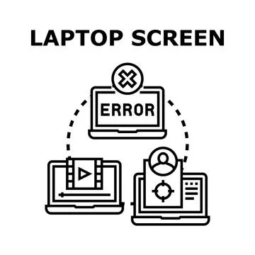 Laptops displaying error message, video player, and target user Stock Illustration