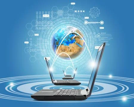 Laptops with earth globe 스톡 일러스트