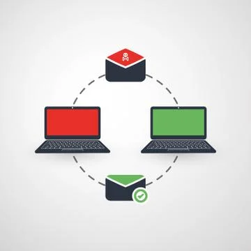 Laptops, Envelope Icons - Virus, Malware, Ransomware Attack 스톡 일러스트