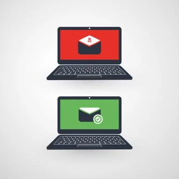 Laptops, Envelope Icons - Virus, Malware, Ransomware Attack 스톡 일러스트