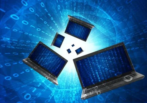Laptops with figures Stock Illustration
