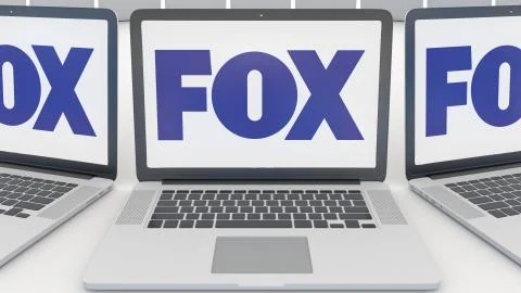 Laptops with Fox Broadcasting Company logo on the screen. Computer technology Stock-Illustration