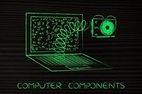 Laptop's GPU module out on a spring Illustrazione stock