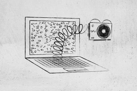 Laptop's GPU module out on a spring イラスト素材