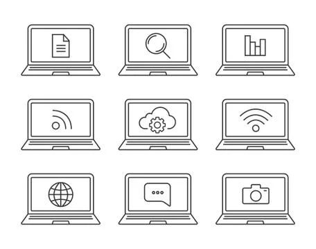 Laptops linear icons set Illustrazione stock
