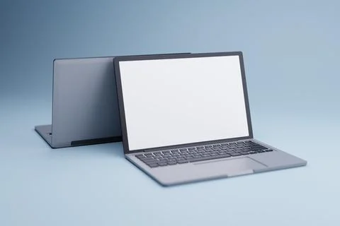 Laptops, open screen, blue background, mockup, technology Stock Illustration