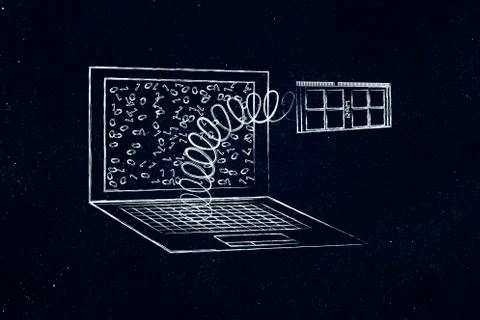 Laptop's RAM module out on a spring 스톡 일러스트