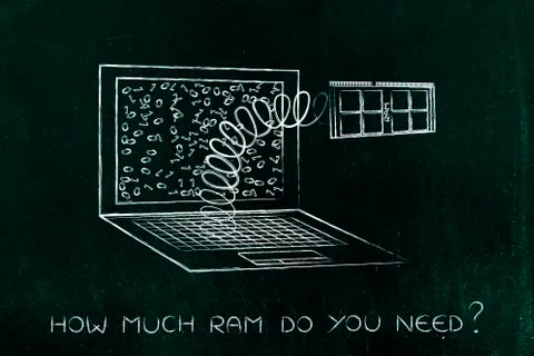 Laptop's RAM module out on a spring Stock Illustration