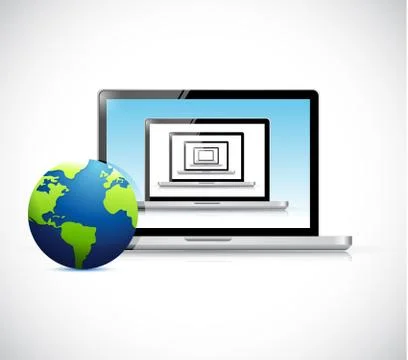 Laptops set and globe. illustration design Illustration