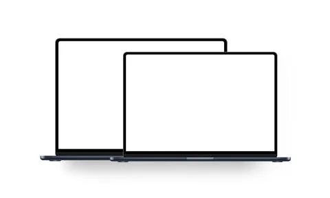 Laptops Silver-Blue Mockups With Blank Screens Stock Illustration