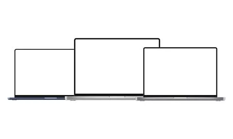Laptops Silver, Space-Gray, Dark-Blue Mockups With Blank Screens Stock Illustration