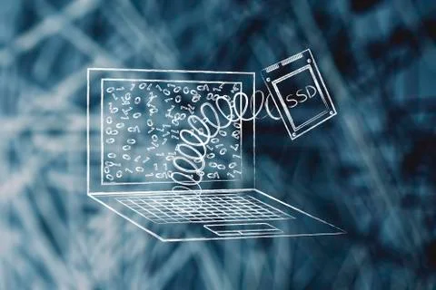 Laptop's ssd storage module out on a spring Stock Illustration