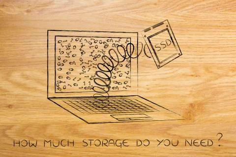 Laptop's ssd storage module out on a spring Stock Illustration
