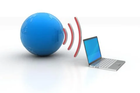 Laptops wireless connection with   earth Grats Stockgrafik