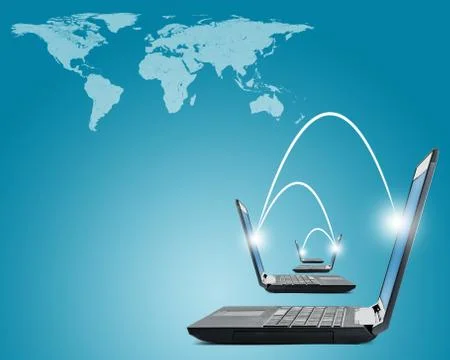 Laptops with world map 스톡 일러스트