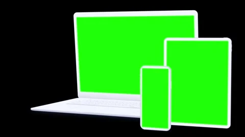 Laptop,Tablet Mockup Series Green Screen and 3D Rendering Stock Footage 296043781