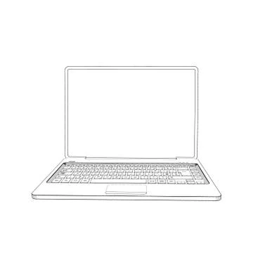 Laptop.Vector outline illustration.Front view. Иллюстрация