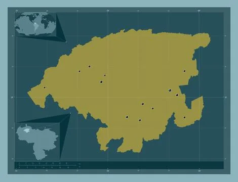 Lara, Venezuela. Solid color shape. Locations of major cities of the region 스톡 일러스트
