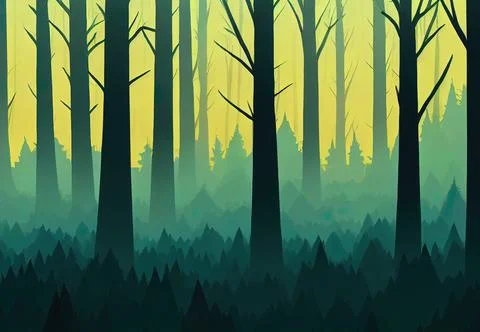 Larch tree forest background. Larch wood scene. In deep Stock Illustration