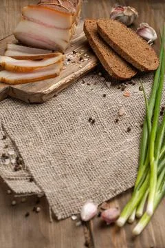 Lard and bread. Stock Photos