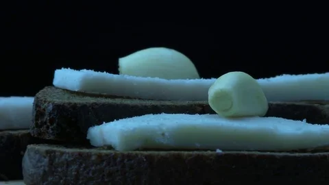 Lard, black bread and garlic Video stock 83447073