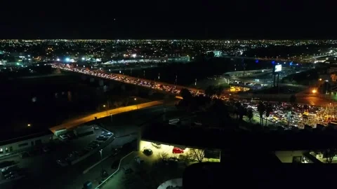 Laredo Texas Mexican Border at Night with an Amazing Landscape from a Drone Vídeo Stock 344876111