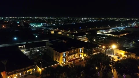 Laredo Texas Night Drone Flight Over Downtown Buildings And City Lights Stock Footage 344806342
