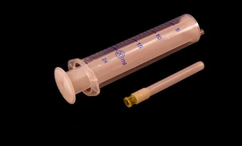 Large 20ml Hypodermic Needle on Black Stock Photos