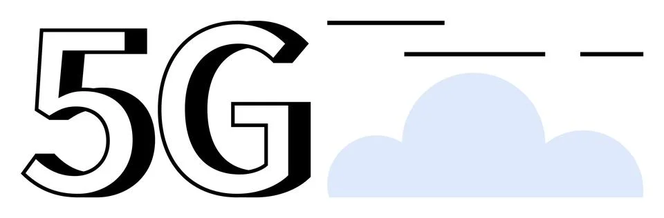 Large 5G symbol next to a cloud with signal lines above it. Ideal for technol Stock Illustration