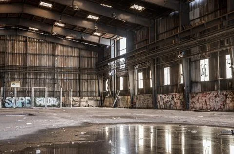 Large abandoned hangar Stock Photos