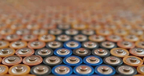 Large accumulation of batteries. Smooth camera movement. Macro shooting. Stock Footage 167105972