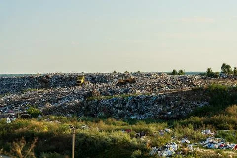 A large accumulation of garbage. Trash piles in landfill. Environment pollution Stock Photos